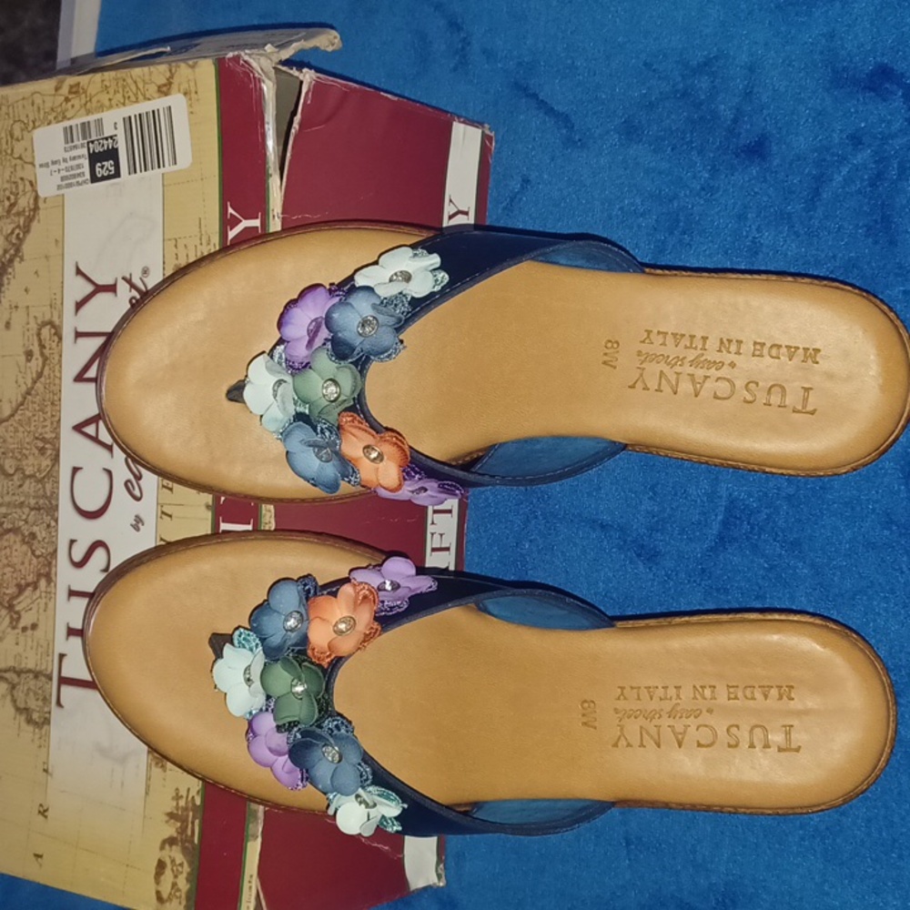 Tuscany By Easy Street Womens Giordana Navy Thong Sandals Shoes NWT sz 8 - Picture 4 of 7